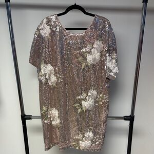 ARULA Sequin Floral Dress in Silver and Pink